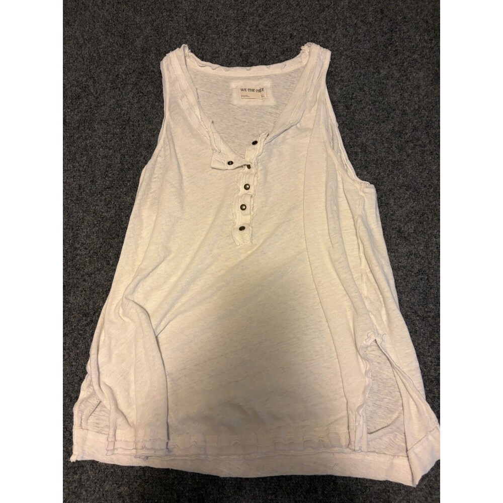 We The Free Love Language Henley Tank XL White Linen Cotton Raw Edge Free People - Picture 2 of 7